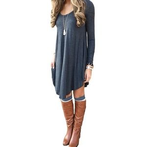 Women's Casual Plain Fit Flowy Simple Swing
T-Shirt Tunic‎ Dress Round Neck